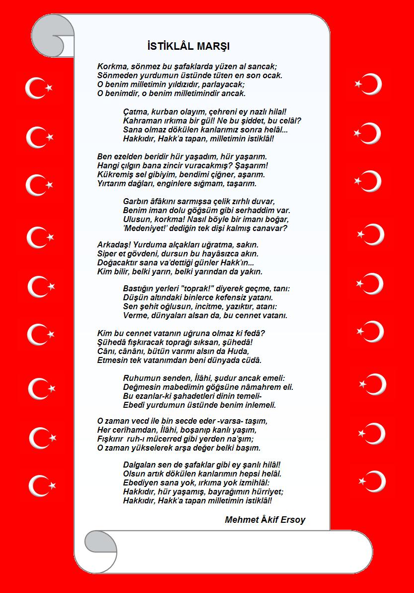 �stiklal Mar�� kab�l� �iirleri