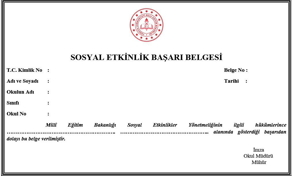 Sosyal Etkinlik Başarı Belgesi önizleme
