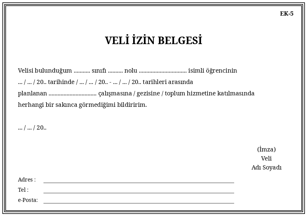 Toplum Hizmeti / Gezi Veli İzin Belgesi önizleme