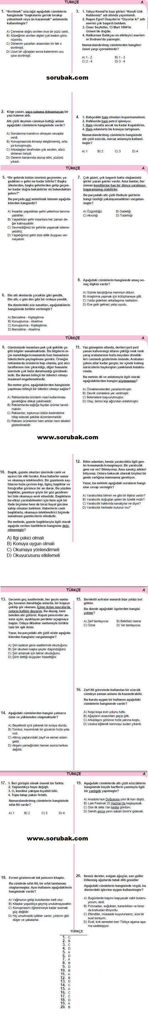 MEB, 2013-2014 1.dönem türkçe merkezi sistem sınav soru ve cevapları 2013-2014 8.sınıf türkçe 1.dönem meb sınav soruları