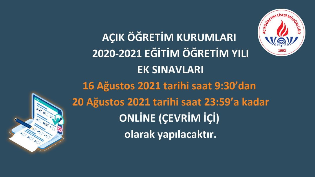 AÖL ek sınavı online yapılacak.