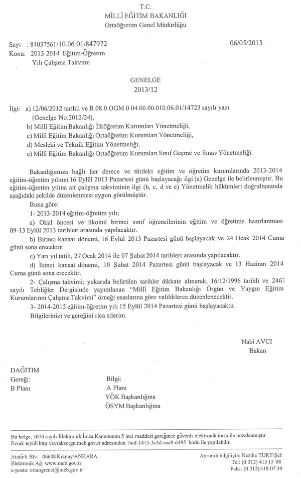 2013-2014 MEB iş günü takvimi