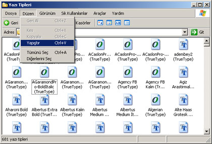 Windowsa yazı tipi (font) yükleme işlemi