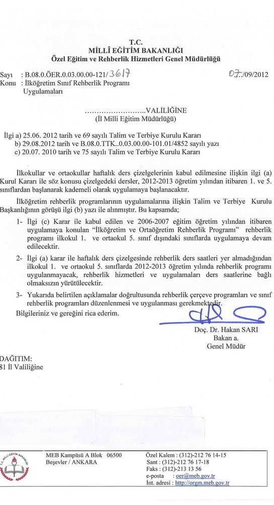 İlköğretim sınıf rehberlki uygulamaları